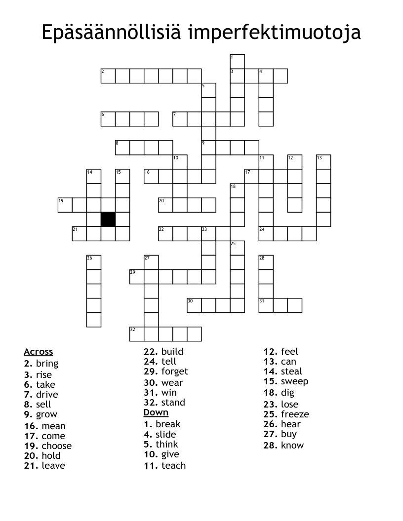 Epäsäännöllisiä imperfektimuotoja Crossword