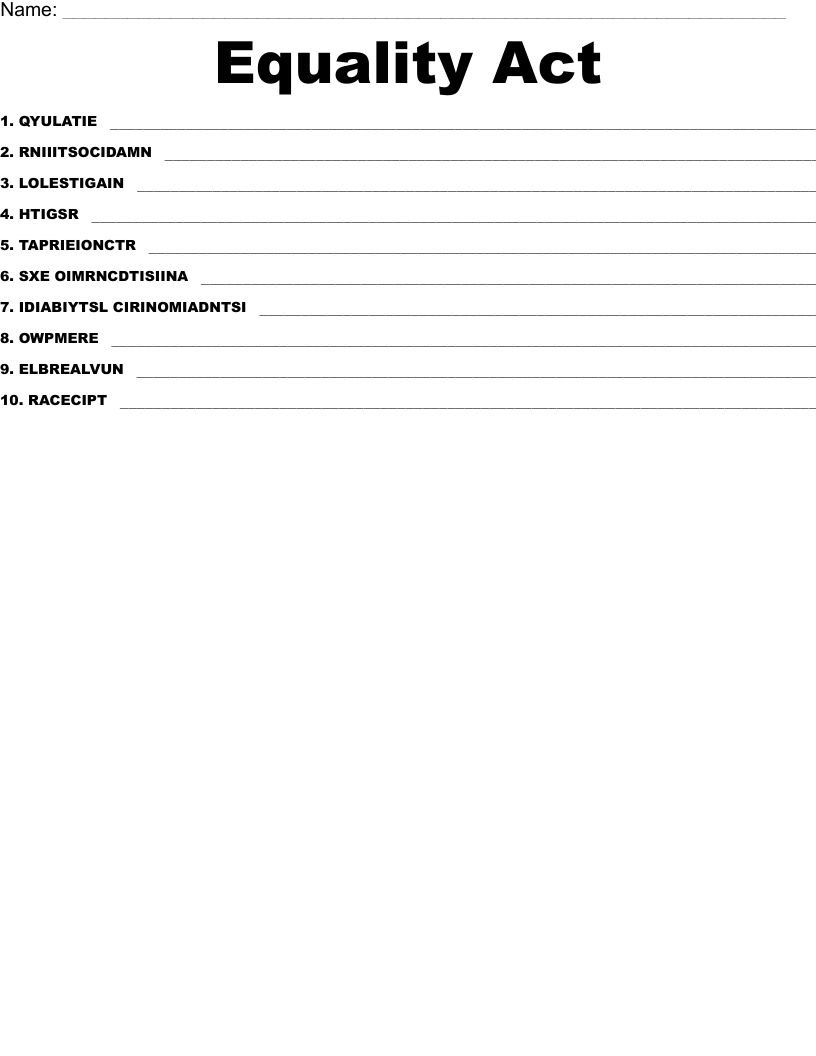 Equality Act  Word Scramble