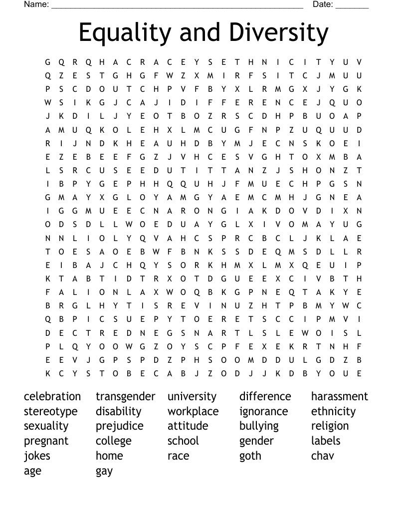 Equality and Diversity Word Search