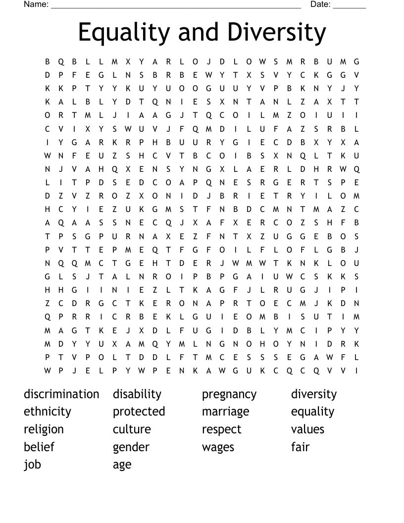Equality and Diversity Word Search