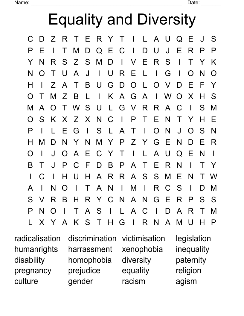 Equality and Diversity Word Search
