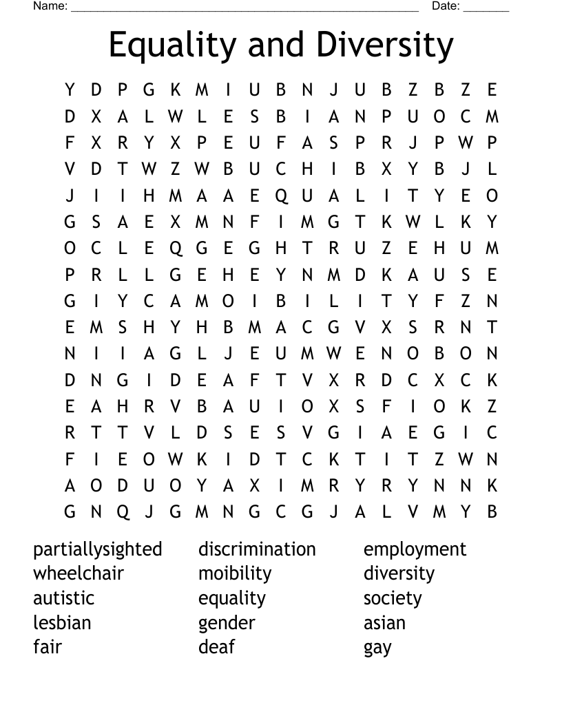 Equality and Diversity Word Search