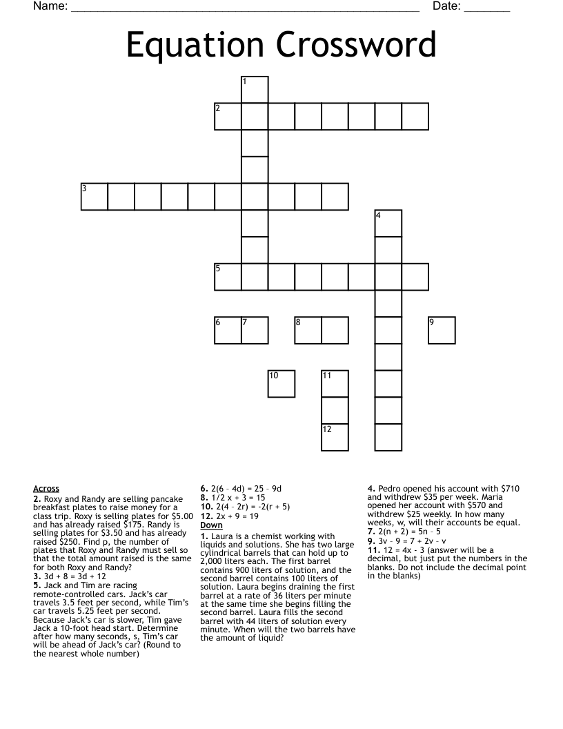 Equation Crossword