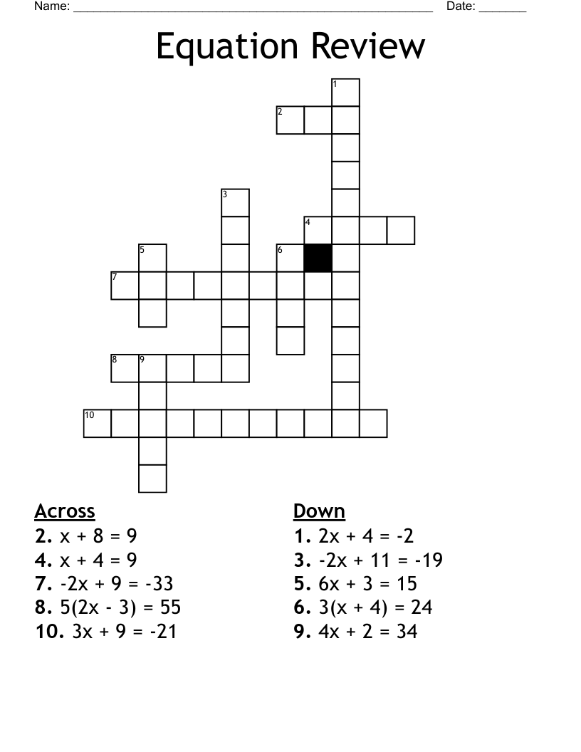Equation Review Crossword