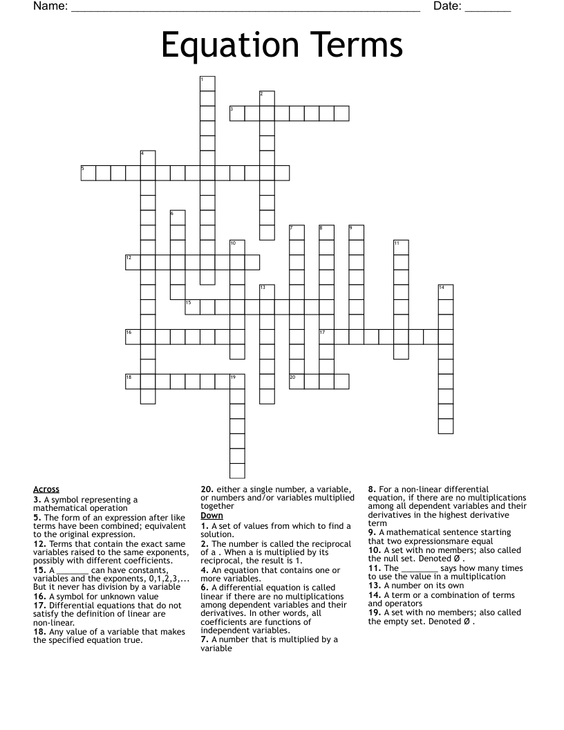 Equation Terms Crossword