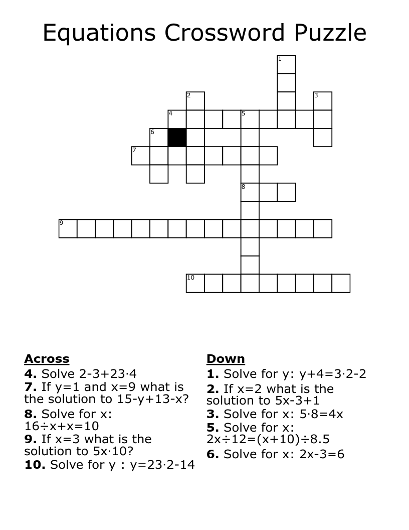 Equations Crossword Puzzle