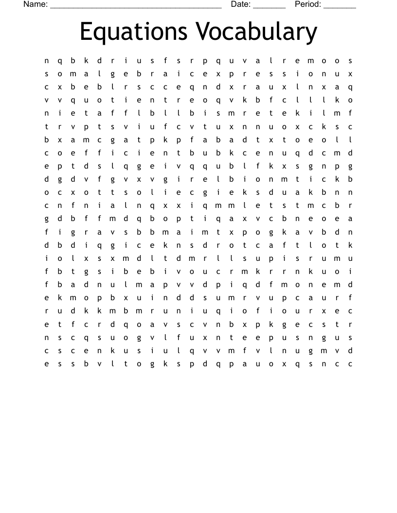 Equations Vocabulary Word Search