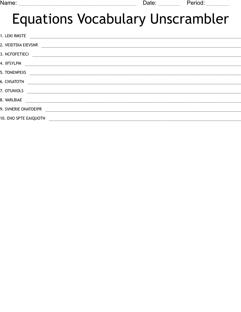 Equations Vocabulary Unscrambler