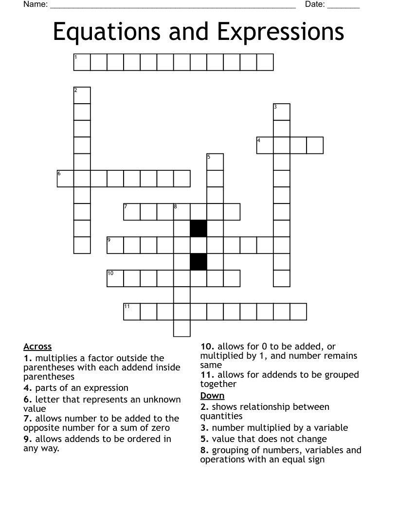 Equations and Expressions Crossword