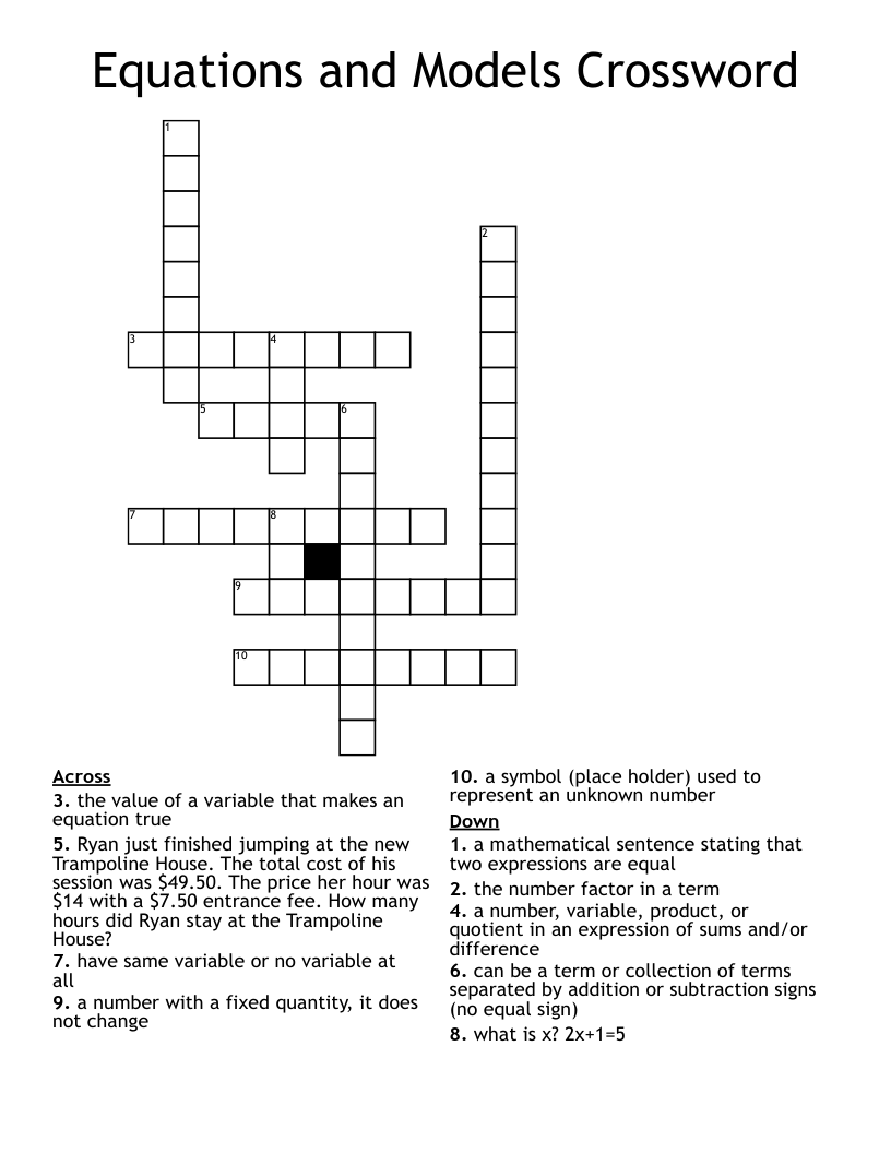 Equations and Models Crossword
