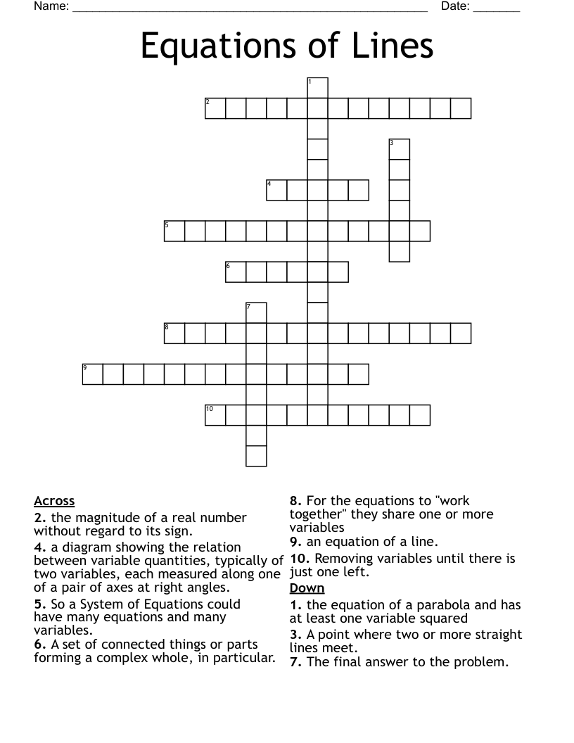 Equations of Lines Crossword