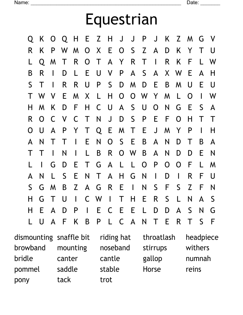 Equestrian Word Search