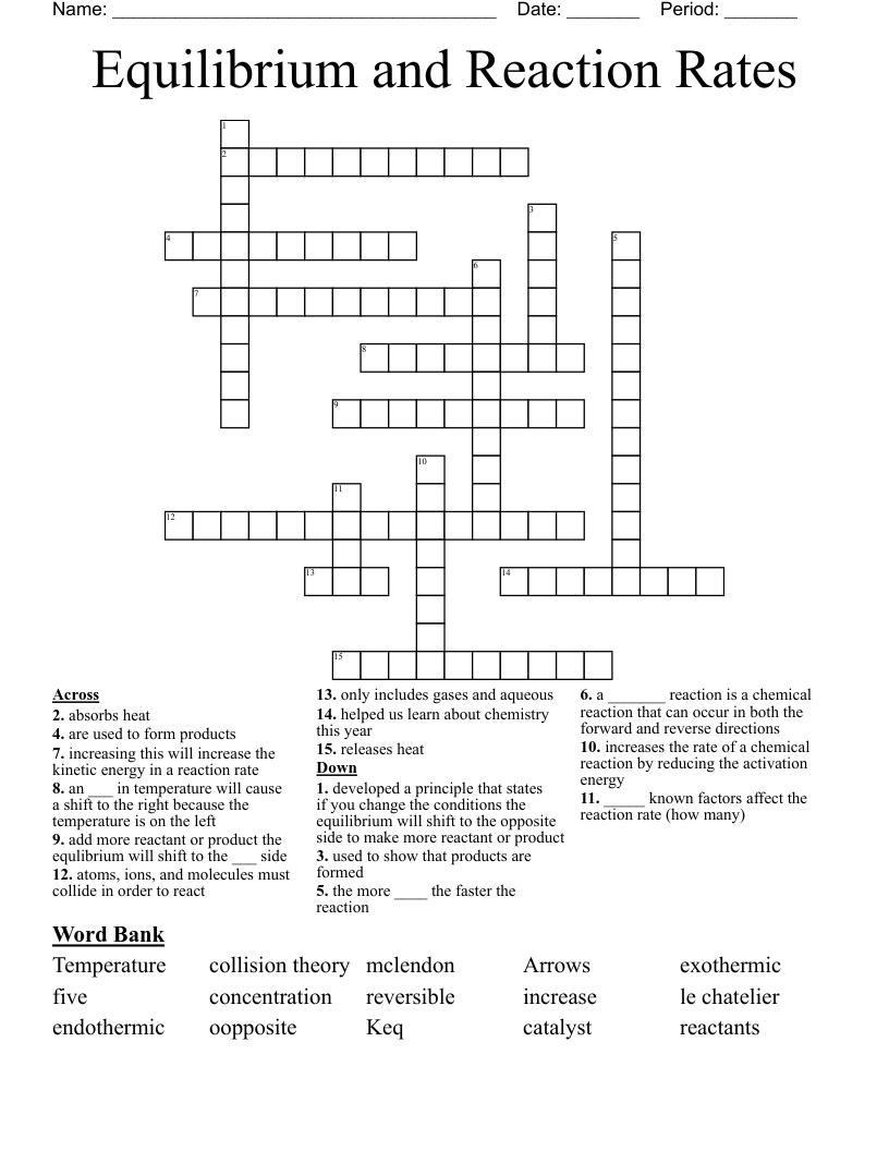 Equilibrium and Reaction Rates Crossword