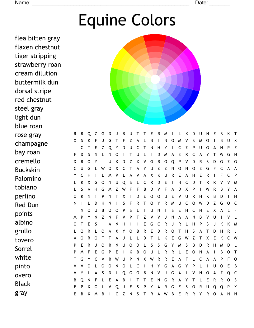 Equine Colors Word Search