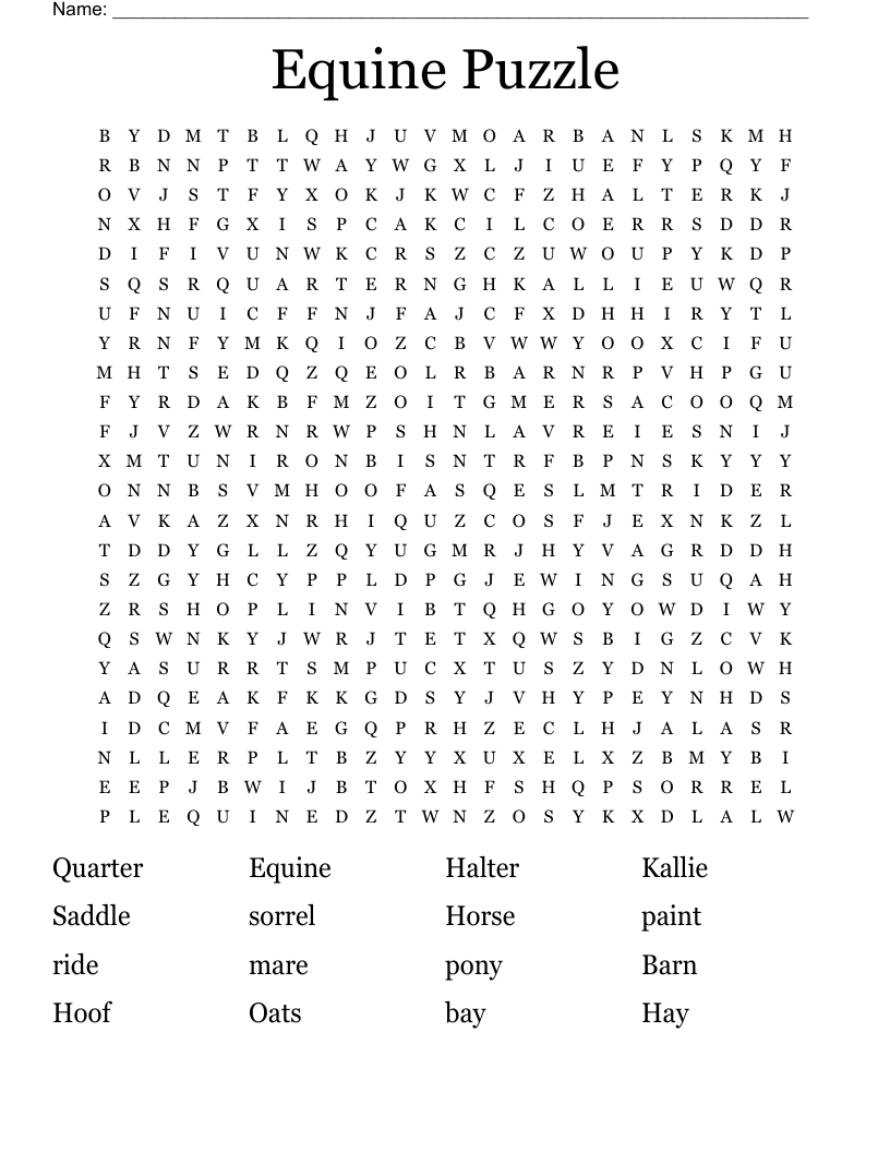 Equine Puzzle Word Search