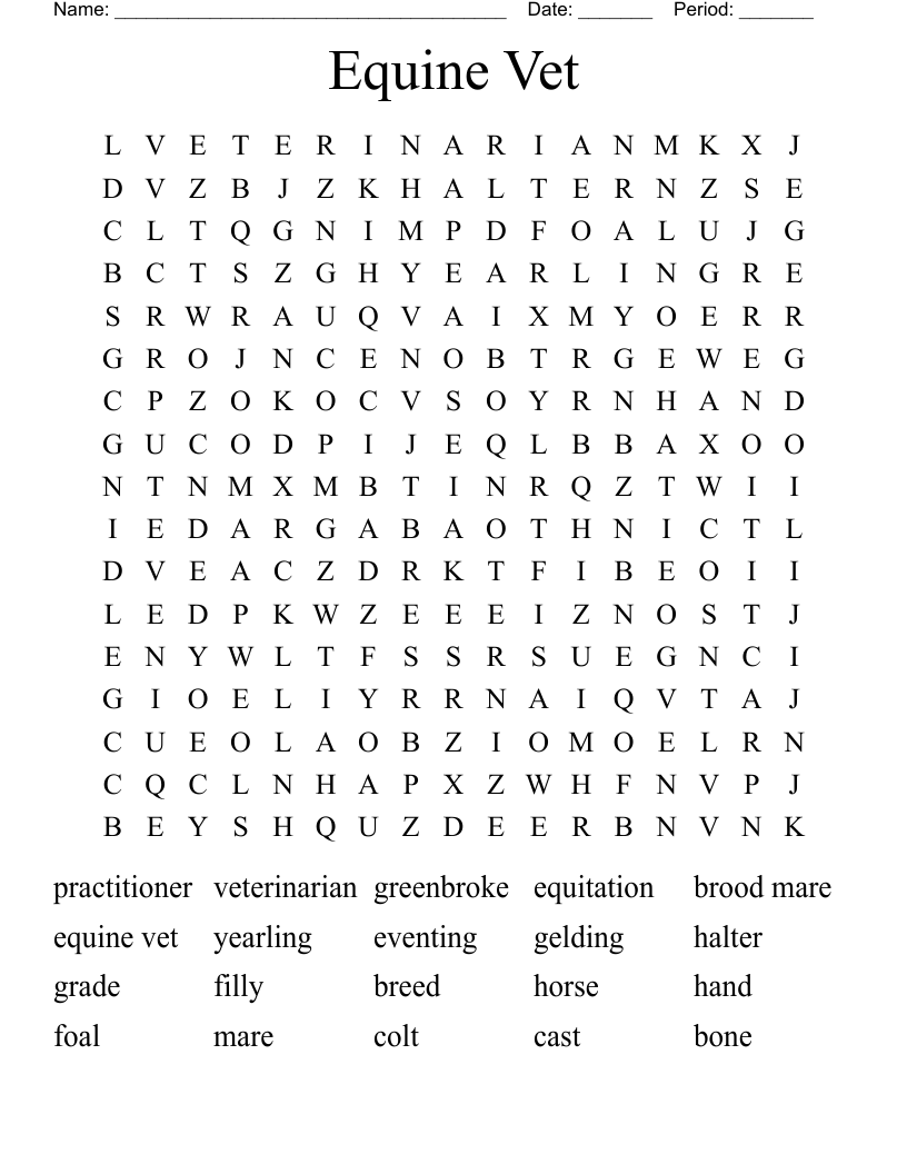 Equine Vet Word Search
