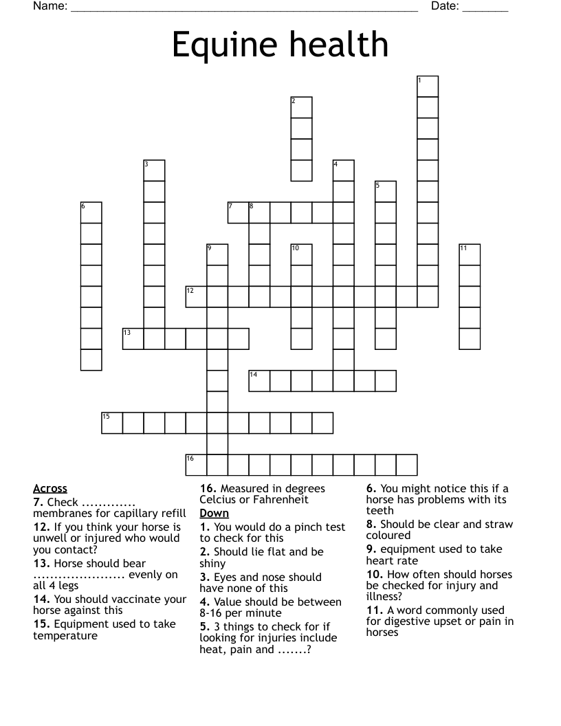 Equine health Crossword