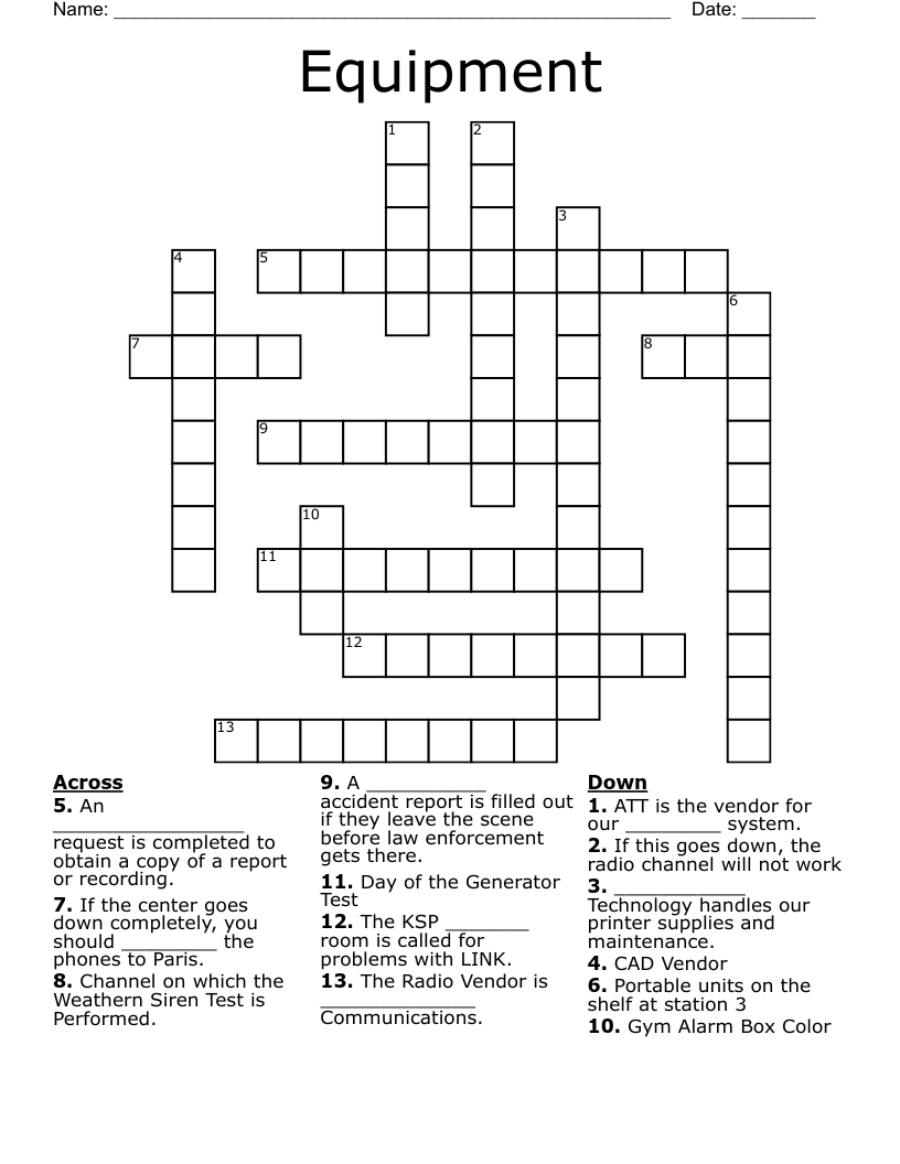 Equipment Crossword