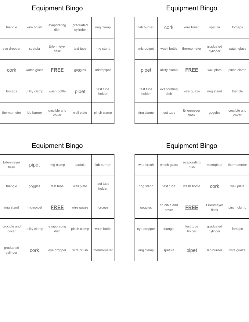 Equipment Bingo