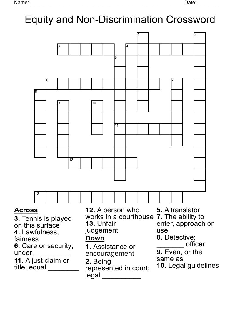 Equity and Non-Discrimination Crossword