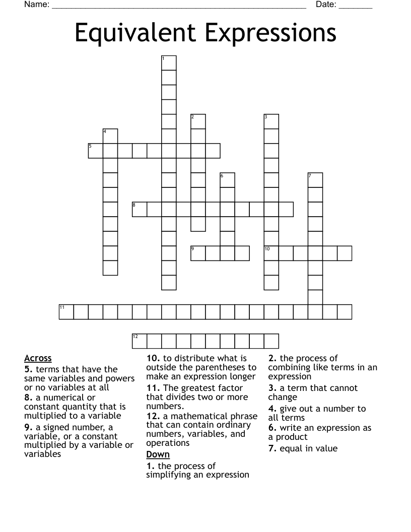 Equivalent Expressions Crossword