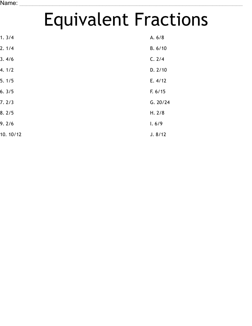 Equivalent Fractions Worksheet