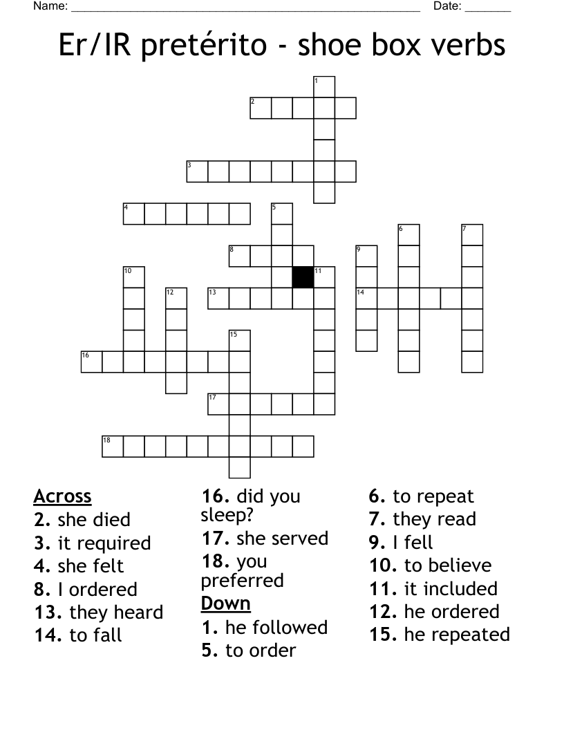 Er/IR pretérito - shoe box verbs Crossword