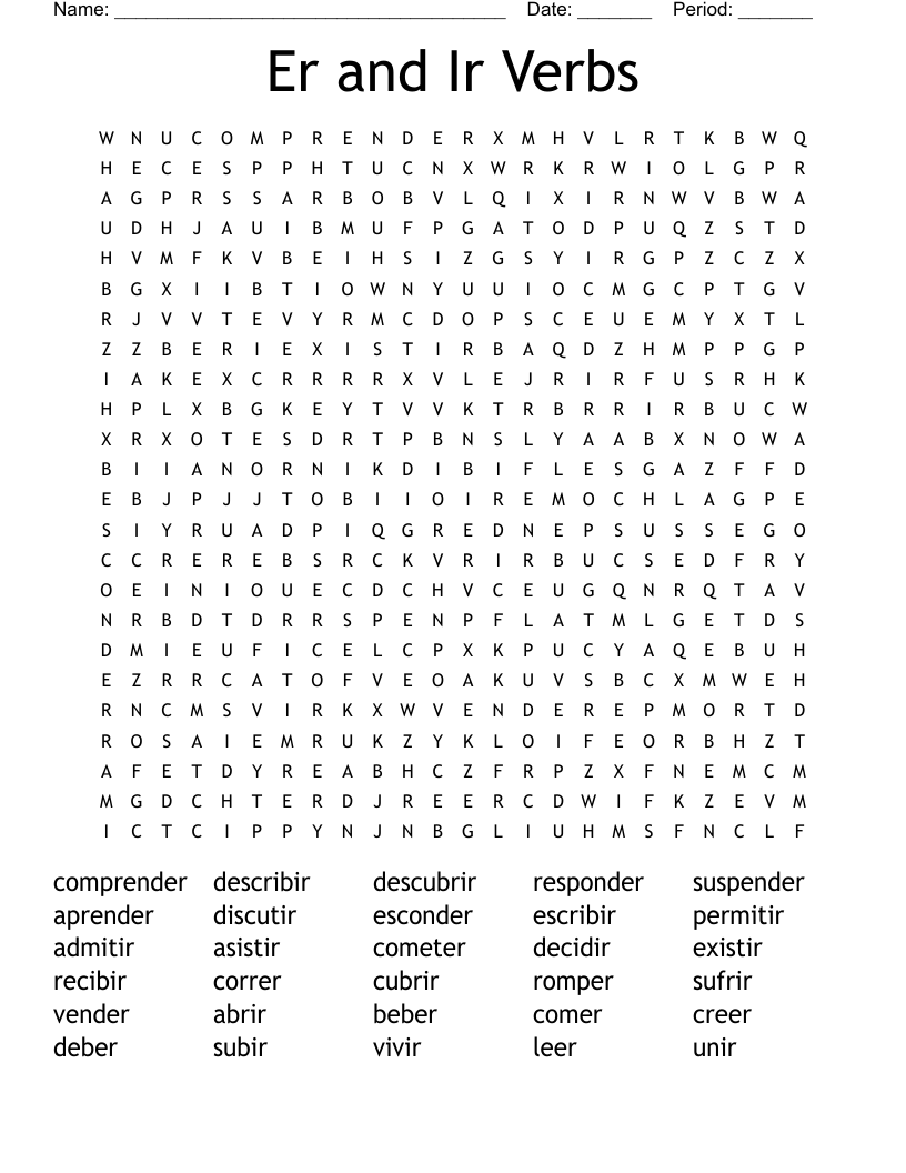 Er and Ir Verbs Word Search