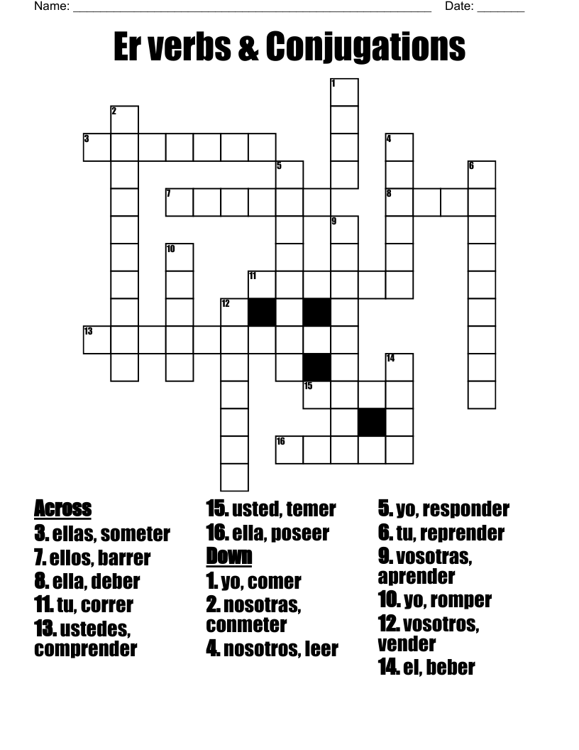 Er verbs & Conjugations Crossword