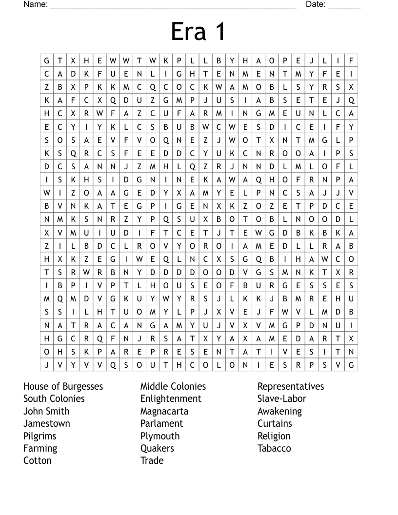 Era 1 Word Search