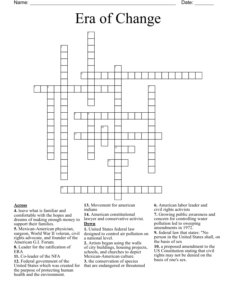 Era of Change Crossword