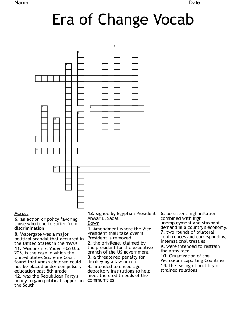 Era of Change Vocab  Crossword