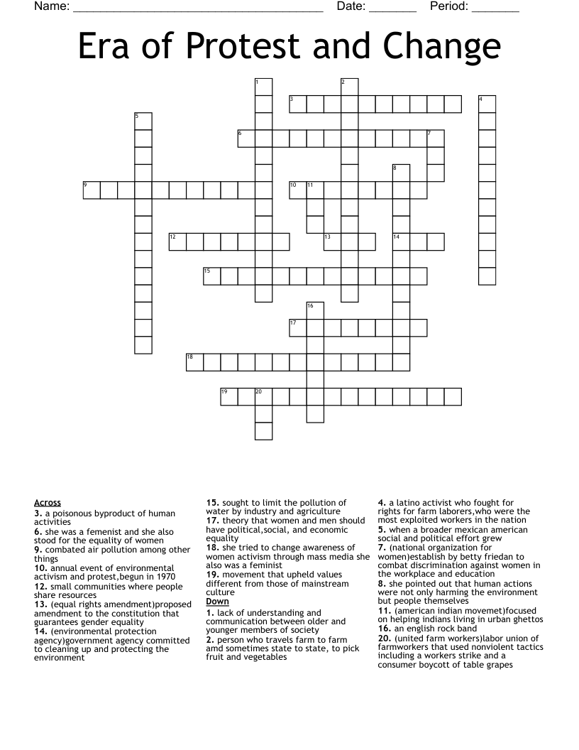 Era of Protest and Change Crossword