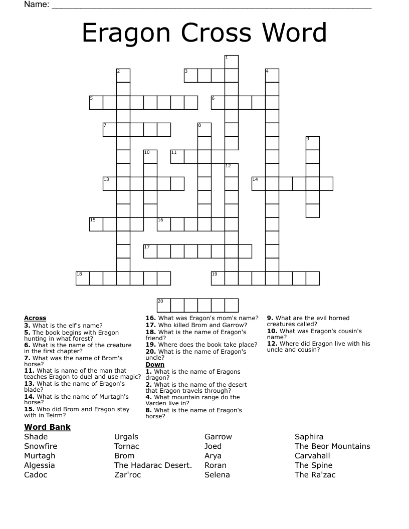 Eragon Cross Word