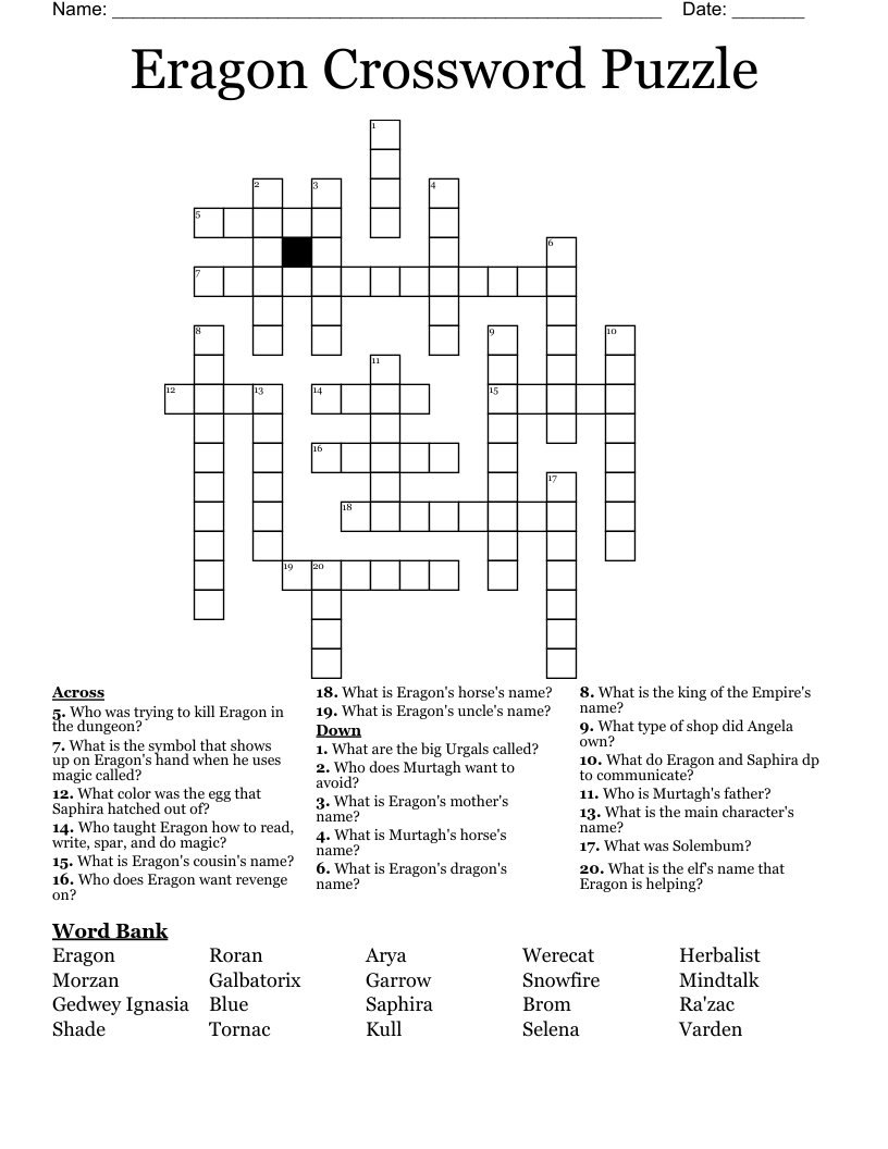 Eragon Crossword Puzzle