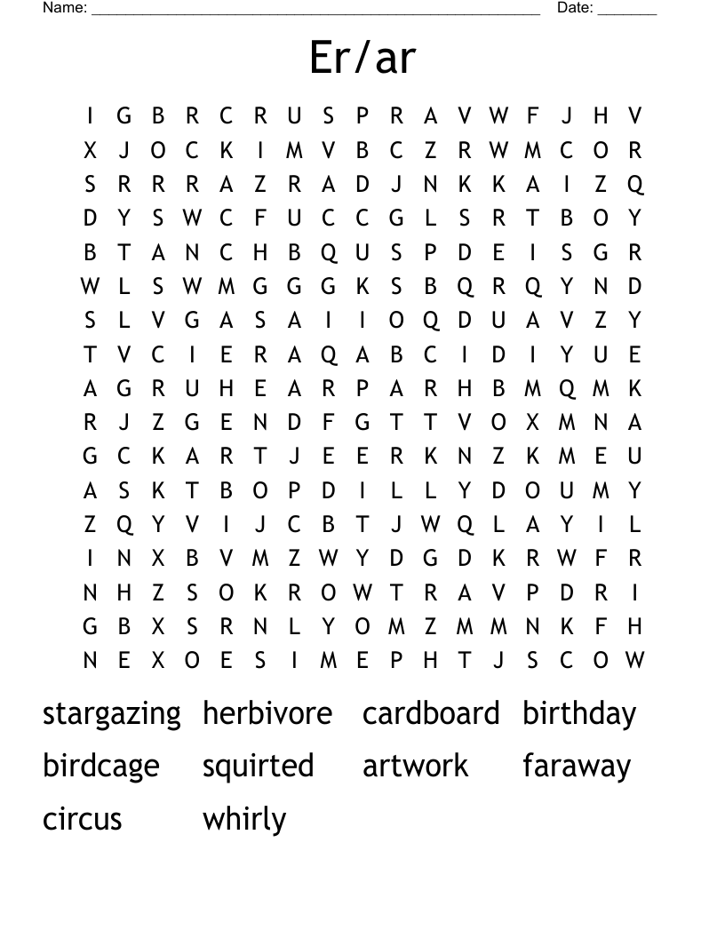 Er/ar Word Search