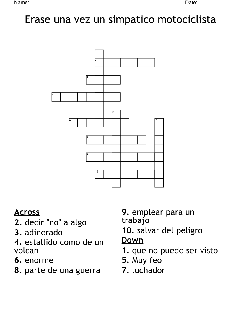 Erase una vez un simpatico motociclista Crossword