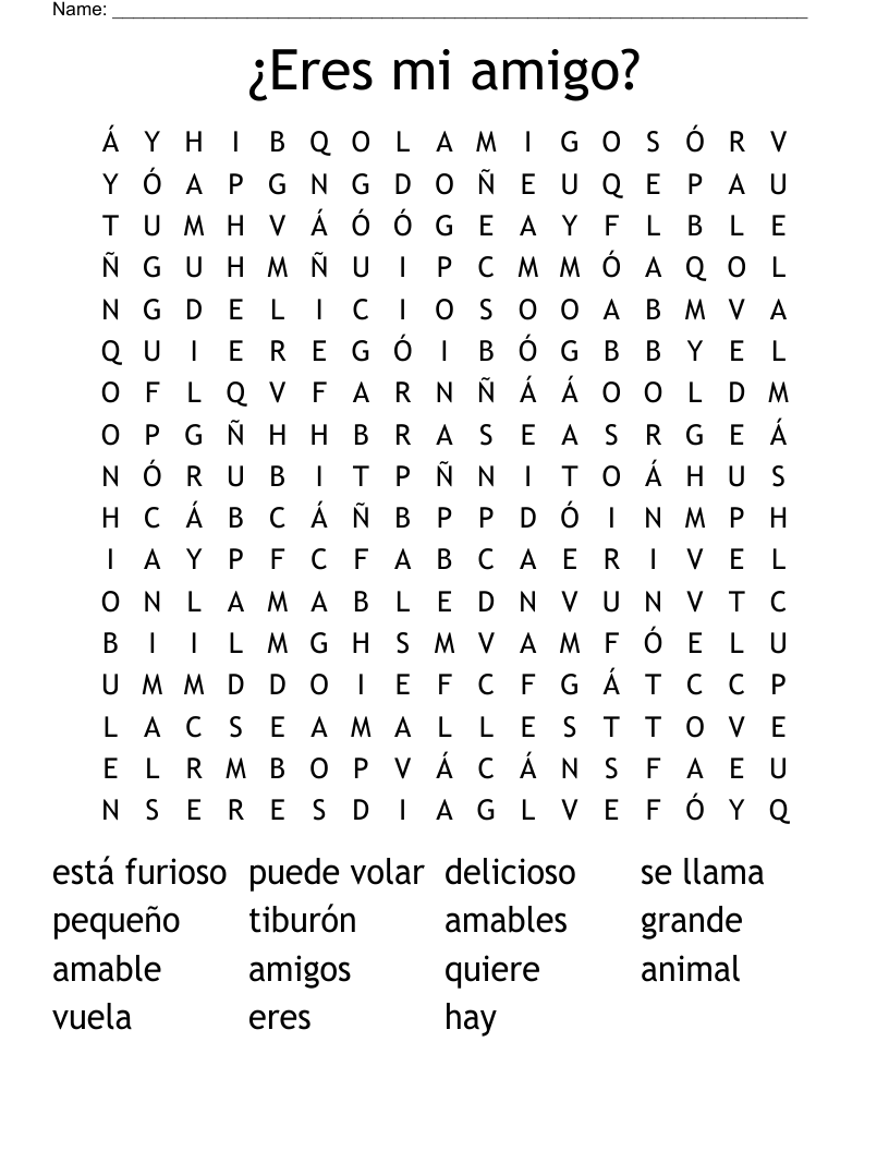 ¿Eres mi amigo? Word Search