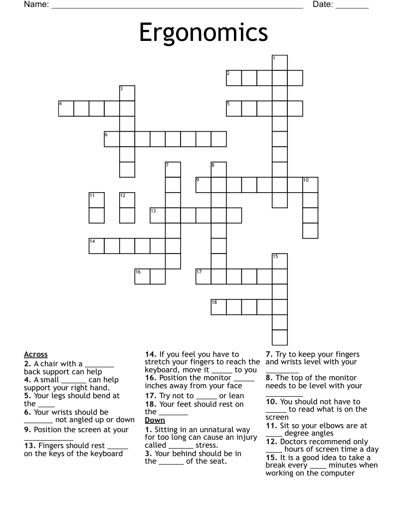 Ergonomics Crossword