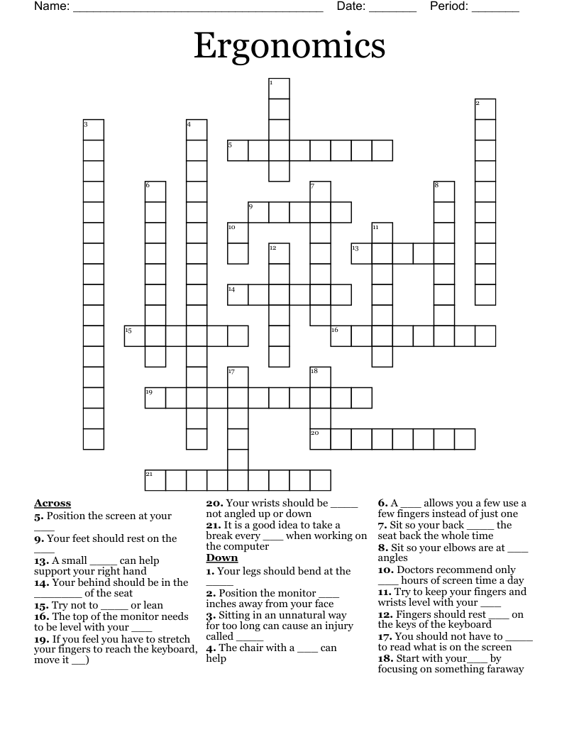 Ergonomics Crossword