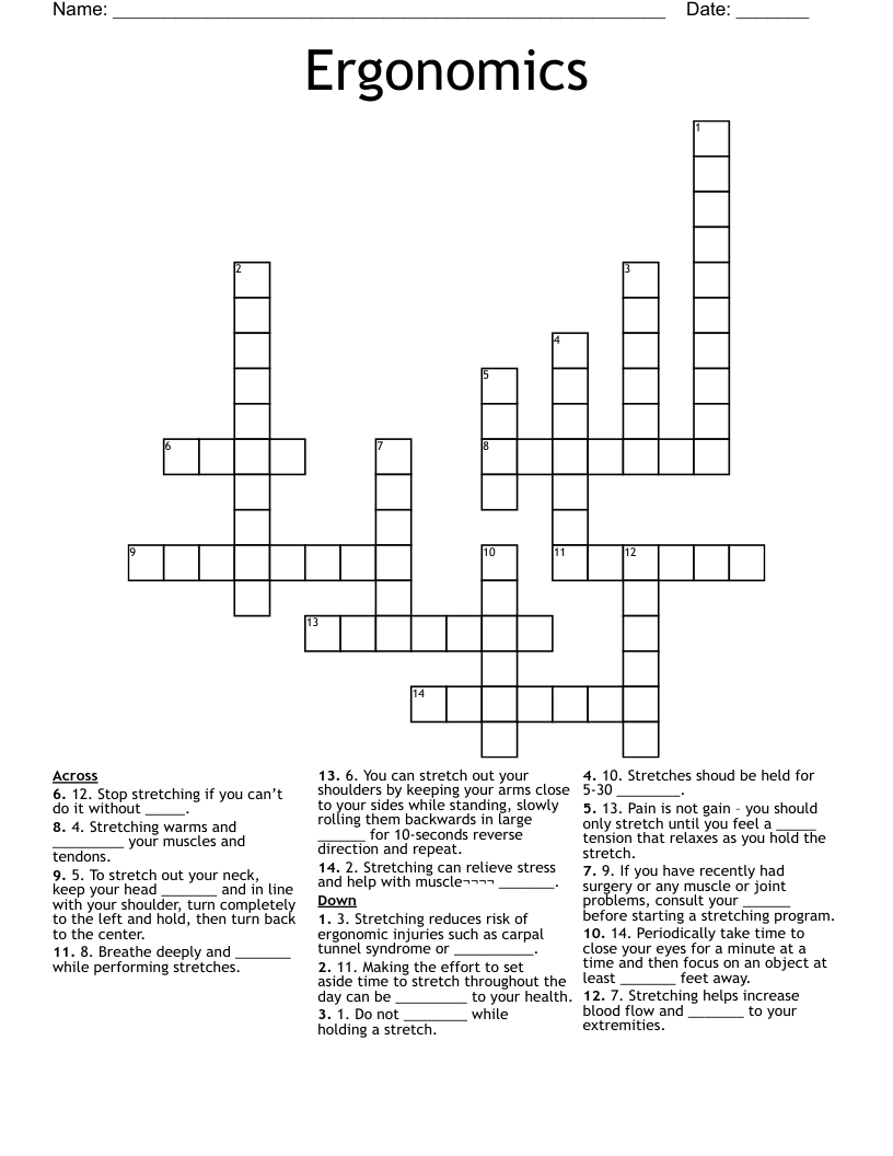 Ergonomics Crossword