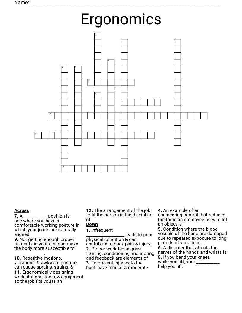 Ergonomics Crossword