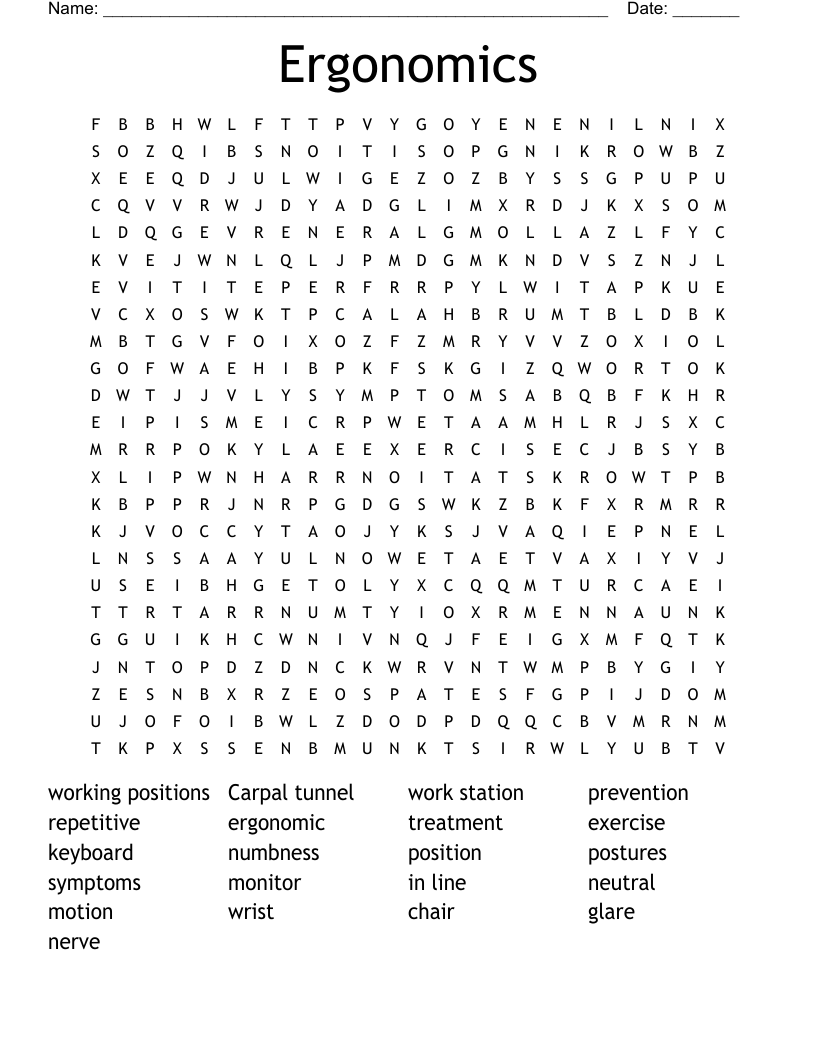 Ergonomics Word Search