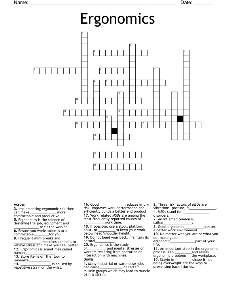 Ergonomics Crossword