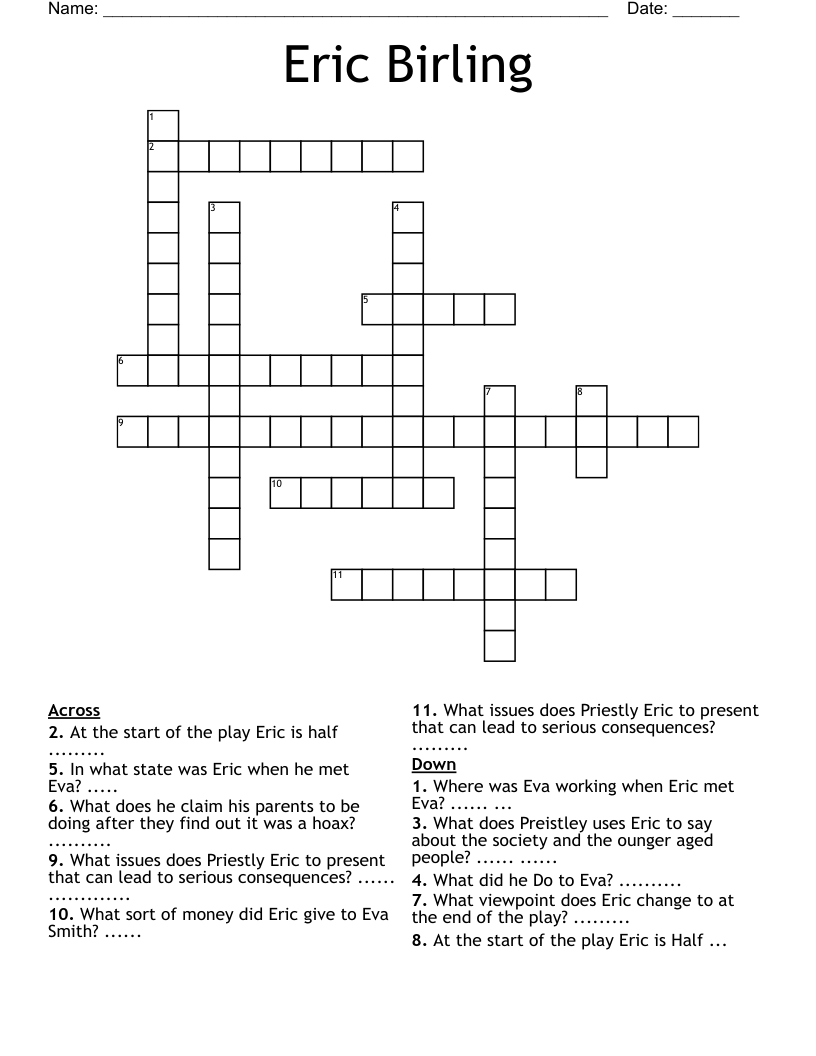 Eric Birling Crossword