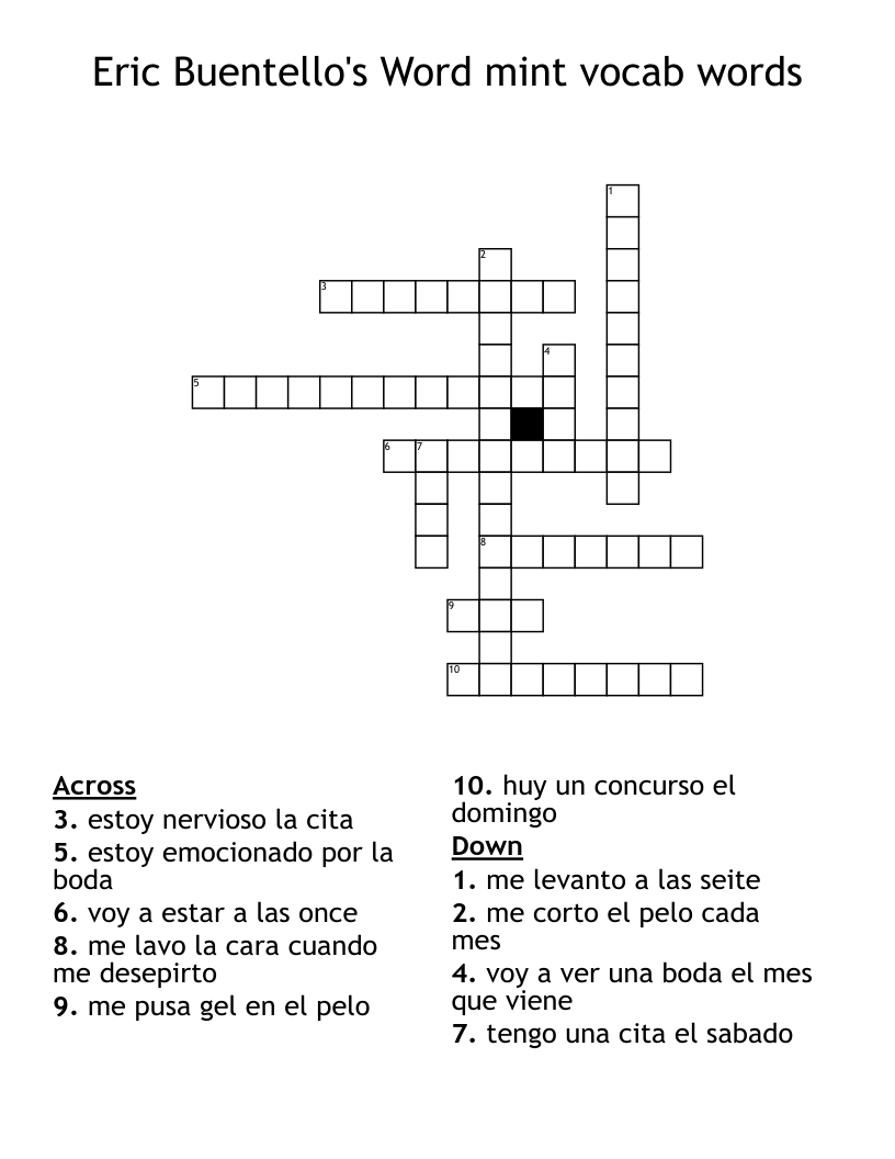 Eric Buentello's Word mint vocab words Crossword