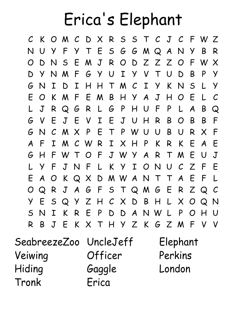 Erica's Elephant Word Search