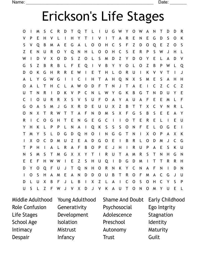 Erickson's Life Stages Word Search