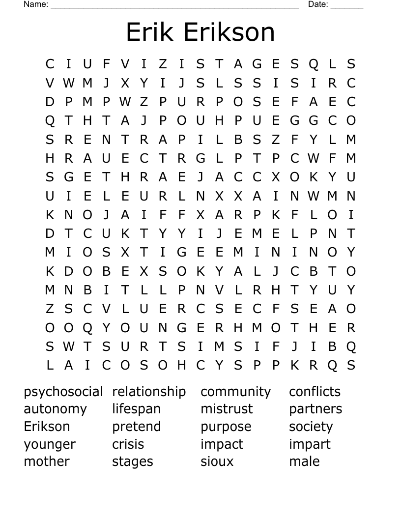 Erik Erikson Word Search
