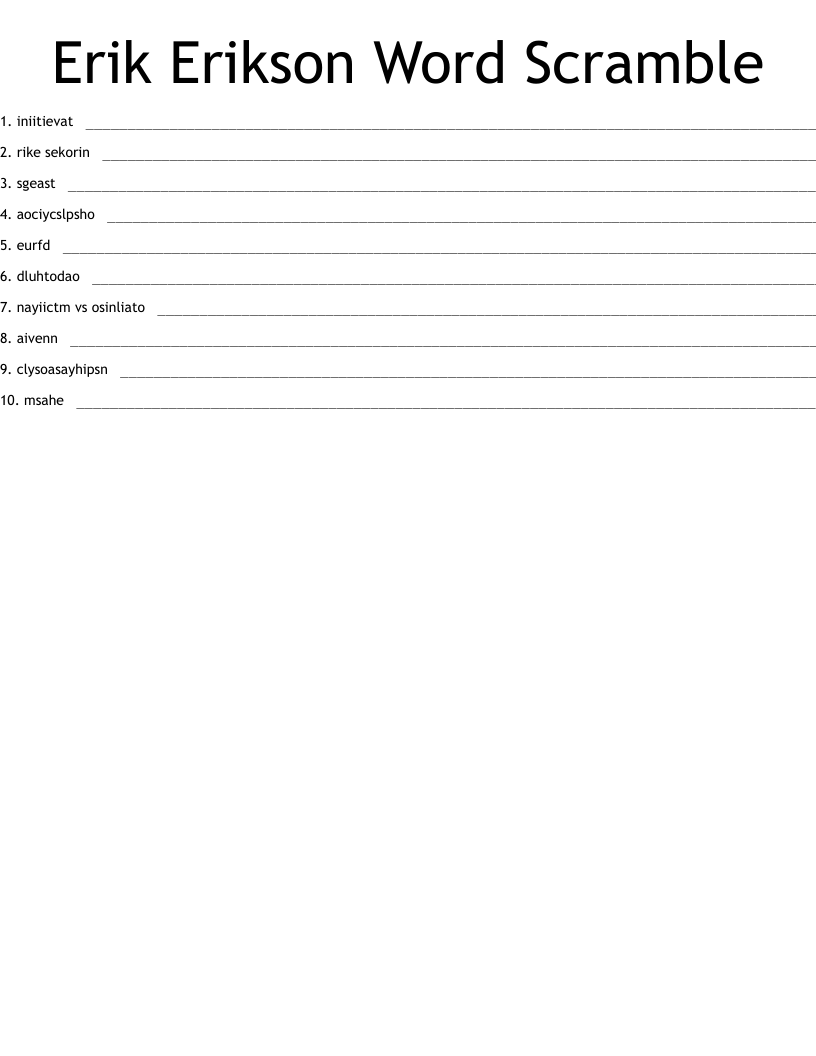 Erik Erikson Word Scramble